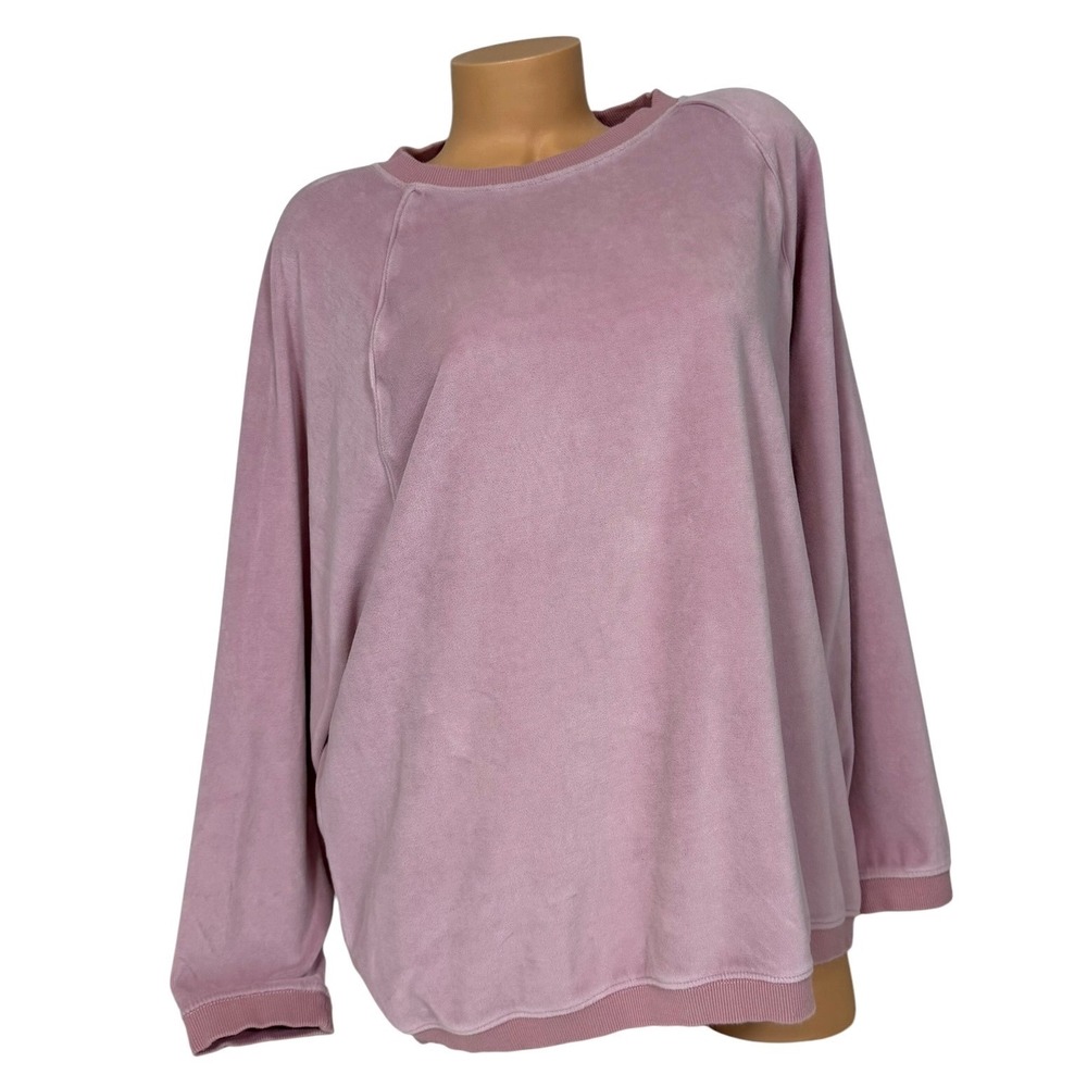 Aerie Women's Velour Sweatshirt Dusty Rose Pink Oversized Raglan Crew Neck Small